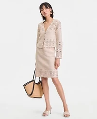 I.N.C. International Concepts Womens Studded Cotton Crochet Cardigan Skirt Macys Exclusive