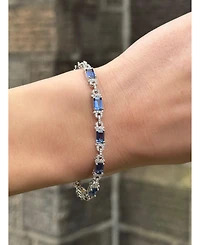 Suzy Levian Sterling Silver Emerald-Cut Sapphire & Created White Tennis Bracelet