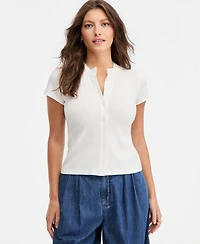 On 34th Women's Rib-Knit Short-Sleeve Button Front Top, Exclusively at Macy's