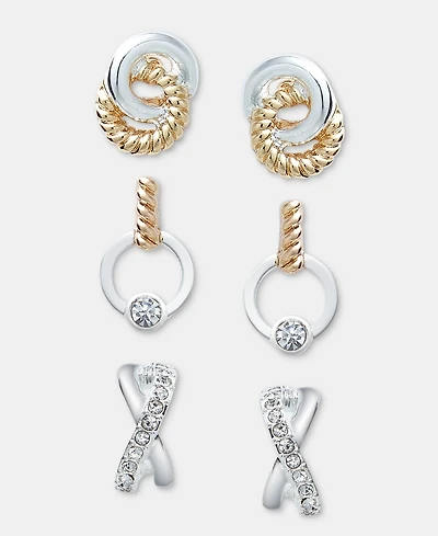 Anne Klein 3-Pc. Set Pave Twisted Earrings