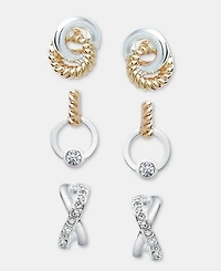 Anne Klein 3-Pc. Set Pave Twisted Earrings