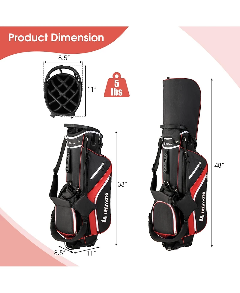 Gymax Golf Stand Bag Golf Club Bag w/ 14 Way Top Dividers & 6 Pockets & Carrying Handles