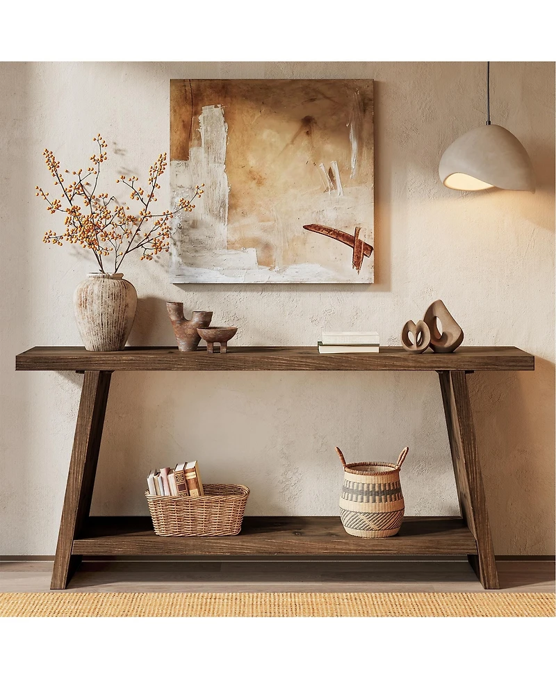 Tribesigns 70.9" Solid Wood Console Table, Narrow Long Sofa Table with 2-Tier Storage, Farmhouse Entryway