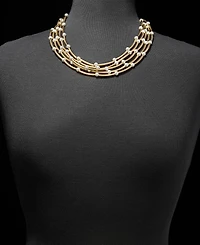 Anne Klein Gold-Tone Curbed Tube Faux Imitation Pearl Stationed Multi-Row Necklace