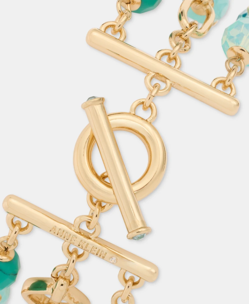Anne Klein Gold-Tone Three-Row Stone Beaded Line Bracelet