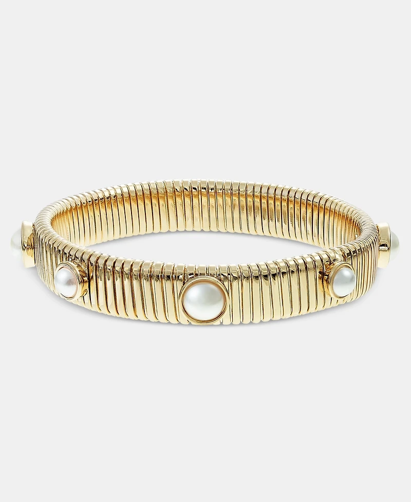 Anne Klein Gold-Tone Omega Chain Faux-Pearl Stretch Bracelet