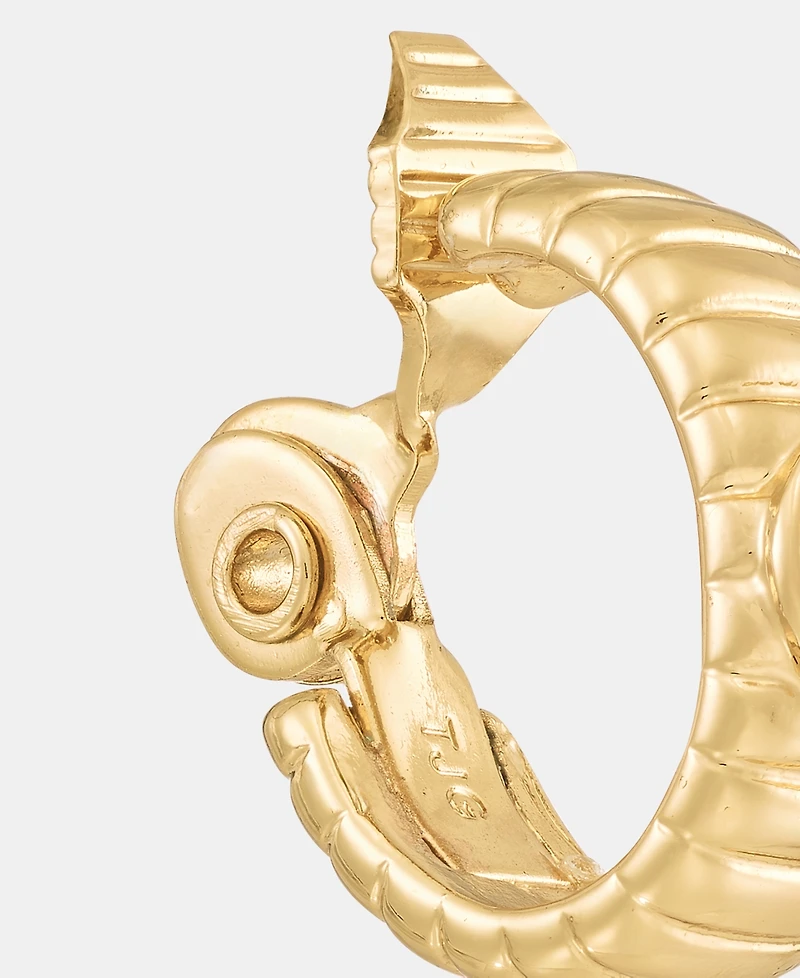 Anne Klein Gold-Tone Omega Faux-Pearl Hoop Ez Comfort Clip Earrings