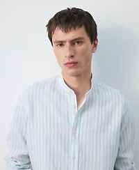 Mango Men's Mandarin Collar Striped Shirt