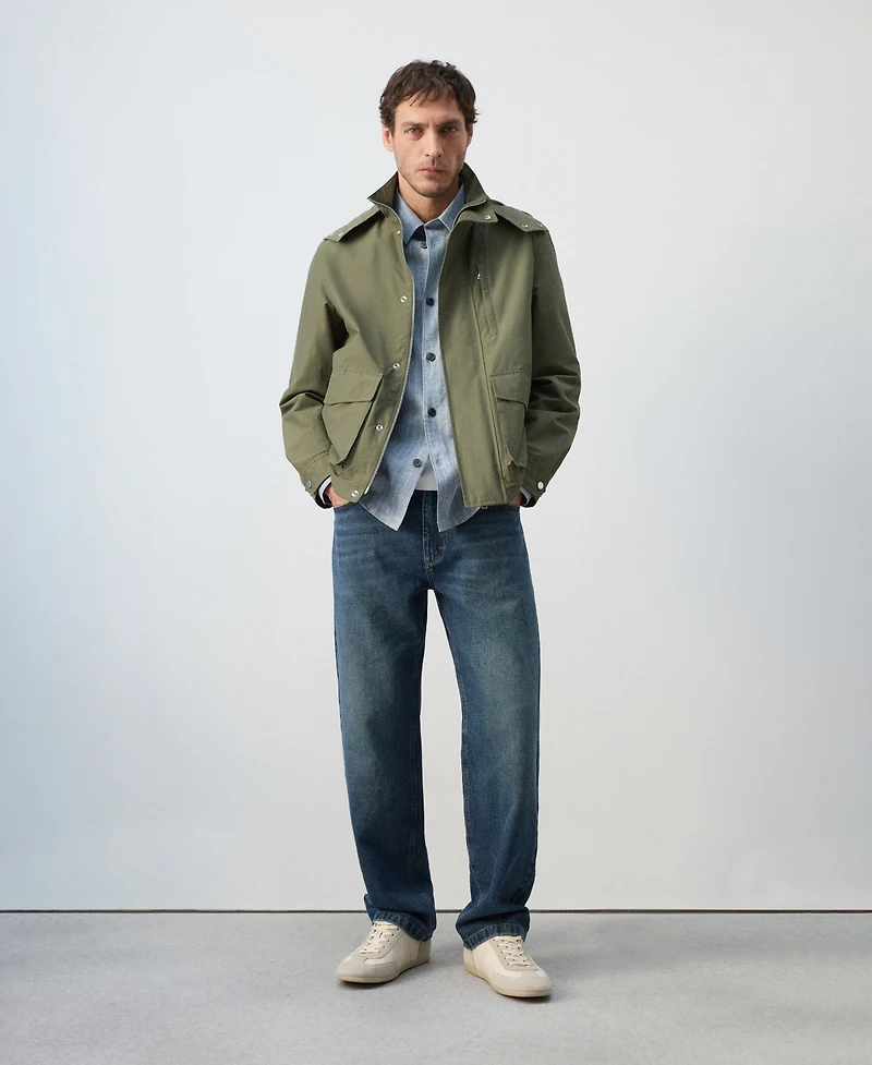 Mango Men's Detachable Hood Water-Repellent Bomber Jacket