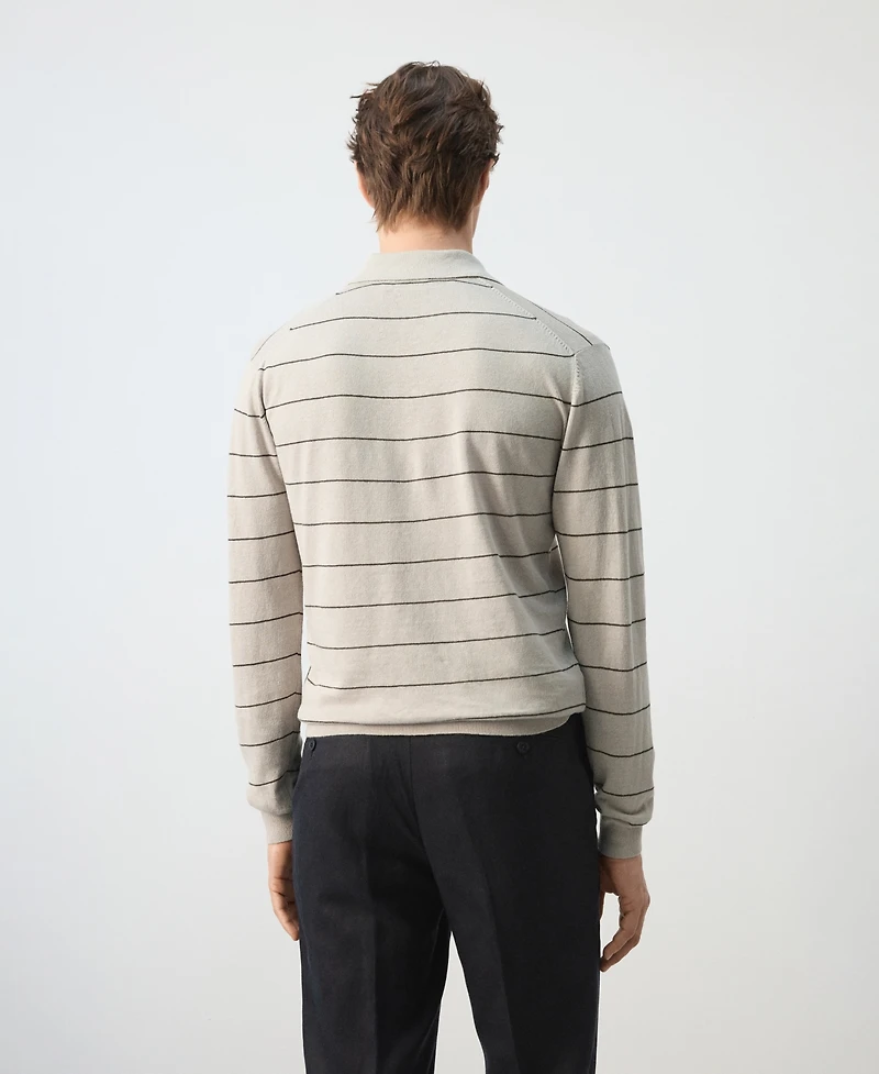 Mango Men's Striped Linen-Blend Polo Sweater