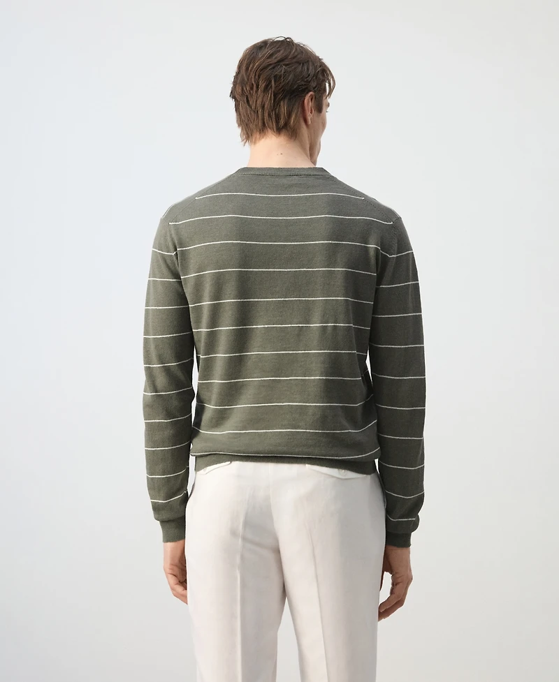 Mango Men's Striped Fine-Knit Linen-Blend Sweater