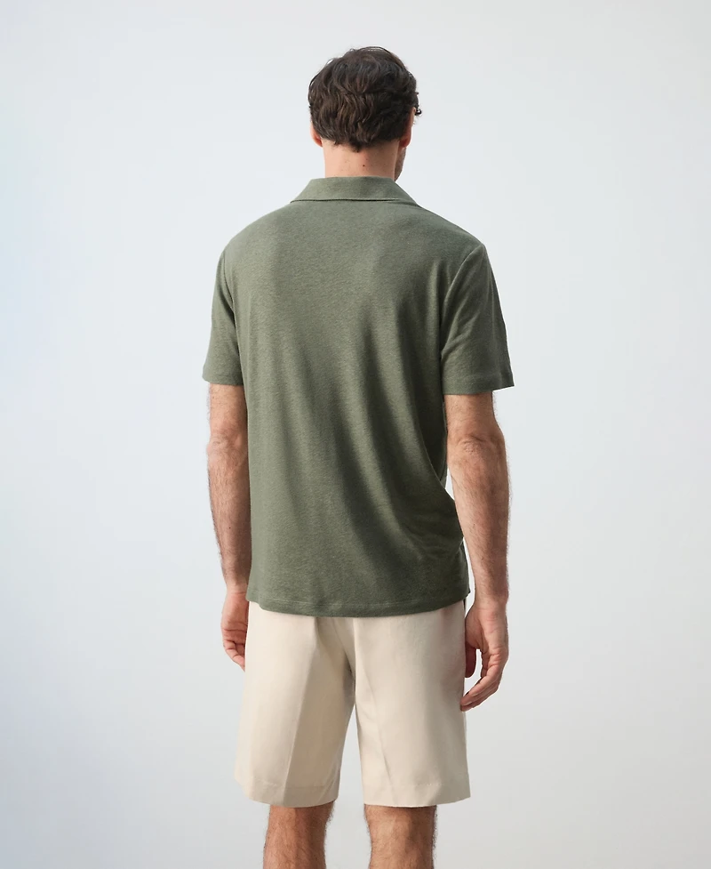 Mango Men's Slim Fit Linen Blend Polo Shirt