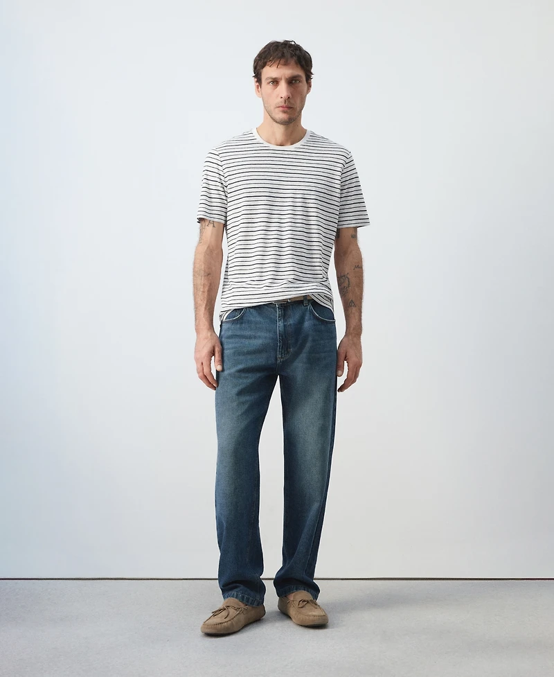 Mango Men's Striped Slim-Fit Linen T-Shirt