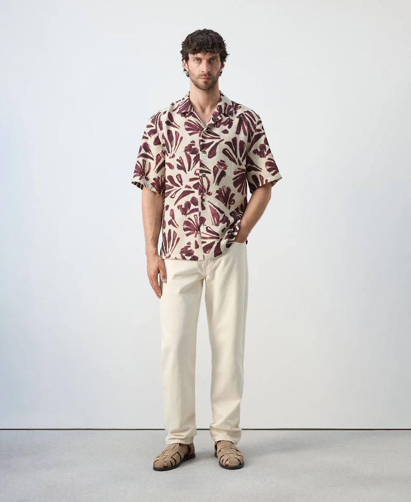 Mango Men's Bowling Collar Printed Flowing Shirt