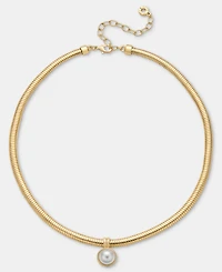 Anne Klein Gold-Tone Omega Chain Faux Imitation Pearl Pendant Necklace