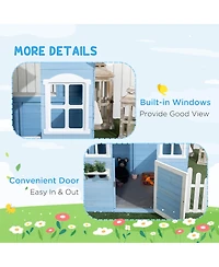 Outsunny Wooden Playhouse for Kids Outdoor with Flower Pot Holders, Blue