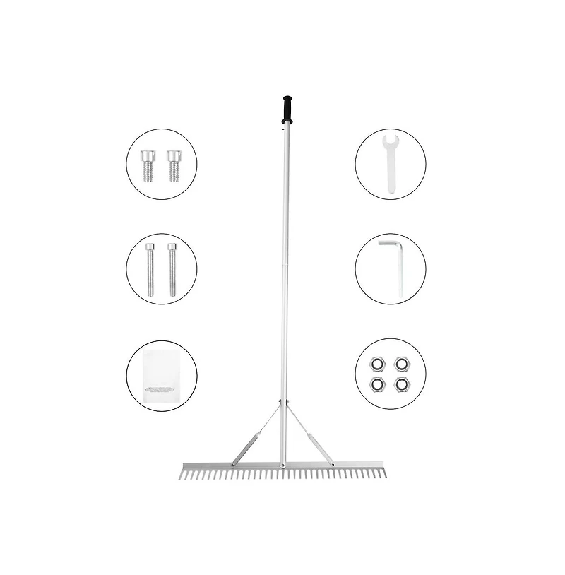 Sugift 36 inch Aluminum Landscape Rake Lake Weed Rake with Telescoping Handle