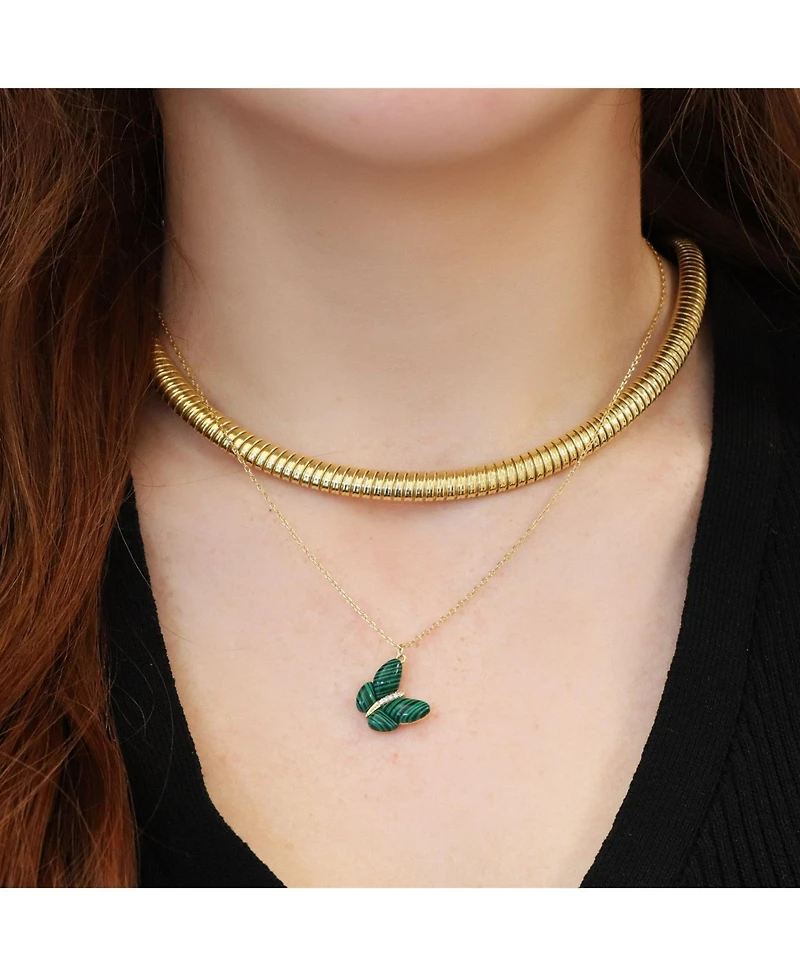 The Lovery Asymmetrical Malachite Butterfly Necklace 14K Gold-Plated Sterling Silver