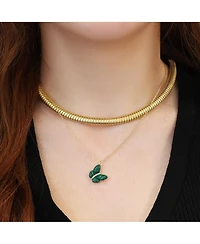 The Lovery Asymmetrical Malachite Butterfly Necklace 14K Gold-Plated Sterling Silver