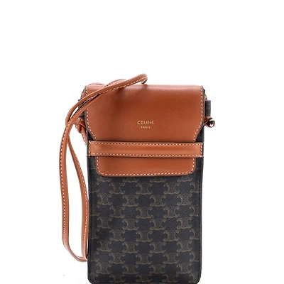 Pre-Owned Celine Phone Pouch Crossbody Triomphe Coated Canvas and Leather