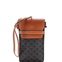 Pre-Owned Celine Phone Pouch Crossbody Triomphe Coated Canvas and Leather