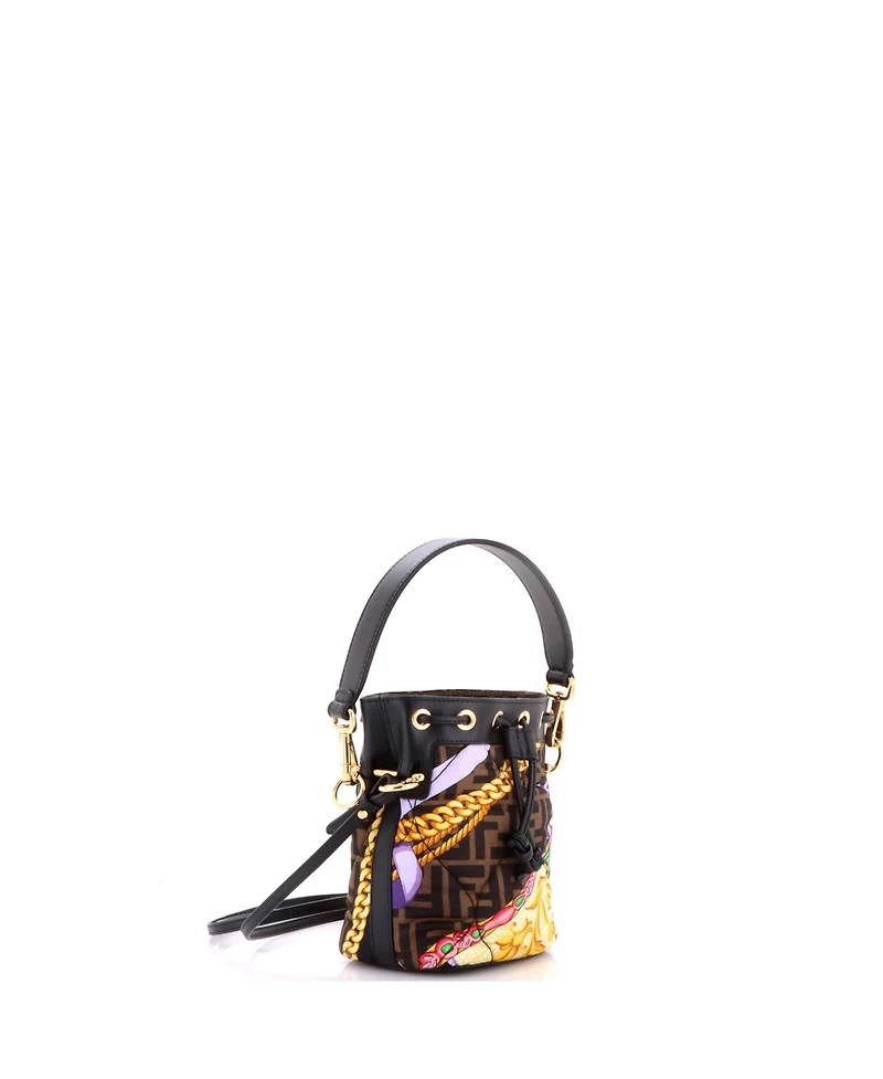 Pre-Owned Fendi Mini x Versace Fendace Mon Tresor Bucket Bag Quilted Printed Zucca Silk