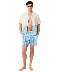 Lacoste Men's Polyester Mid-Length Striped Swim Trunks