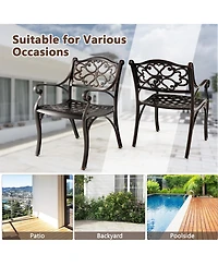 Sugift Set of 2 Cast Aluminum Patio Dining Chairs with Flower Pattern Back