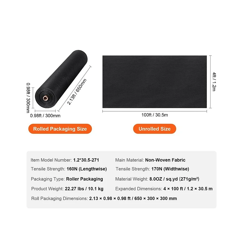 Sugift 4 x 100 ft Non Woven Geotextile Fabric Driveway Underlayment