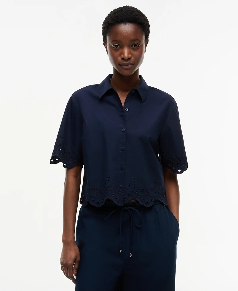 Tommy Hilfiger Women's Broderie Short-Sleeve Cotton Shirt