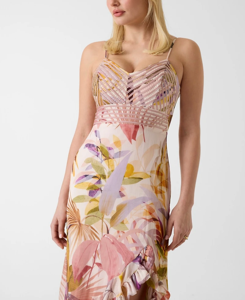 Guess Women's Sleeveless Amina Ruffle Hi-Low Hem Printed Dress