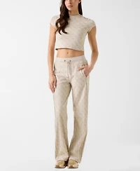 Guess Womens 4g All Over Jacquard High Neck Full Zip Jacket All Over Pattern Short Sleeve T Shirt Wide Leg Pants