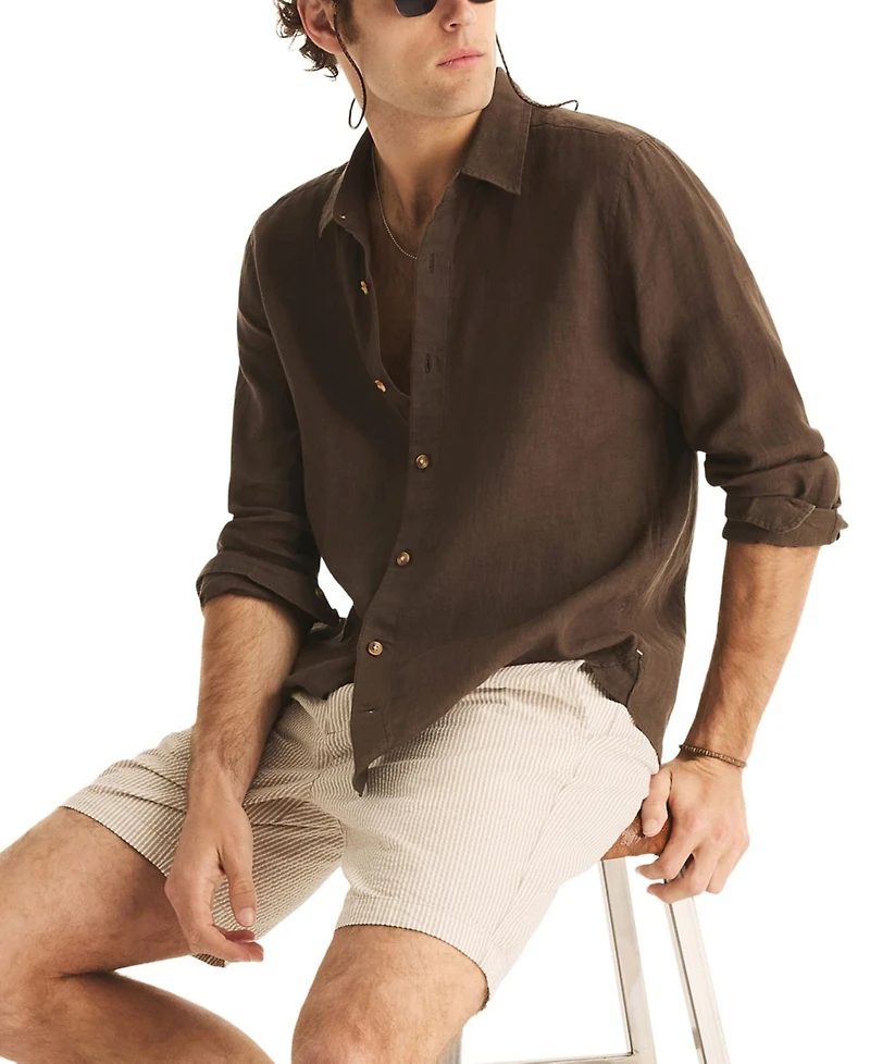 Nautica Men's Classic-Fit Long-Sleeve Button-Up Solid Linen Shirt