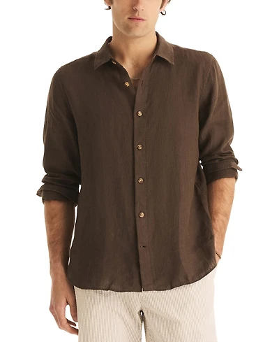 Nautica Men's Classic-Fit Long-Sleeve Button-Up Solid Linen Shirt