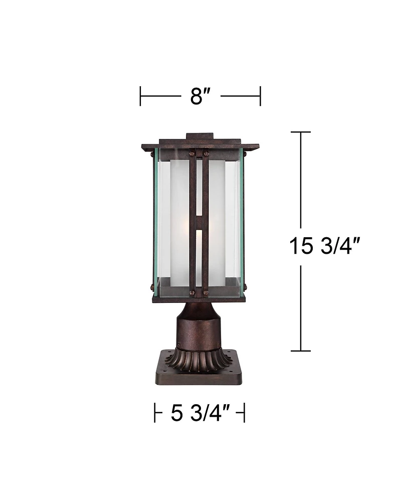 Franklin Iron Works Rustic Industrial Outdoor Post Light with Pier Mount Metal 15 Clear Frosted Glass for Exterior Deck House Porch Yard