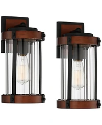 John Timberland Stan Industrial Outdoor Wall Light Fixtures Set of 2 Dark Wood Black Metal 13 Clear Glass for Post Exterior Barn
