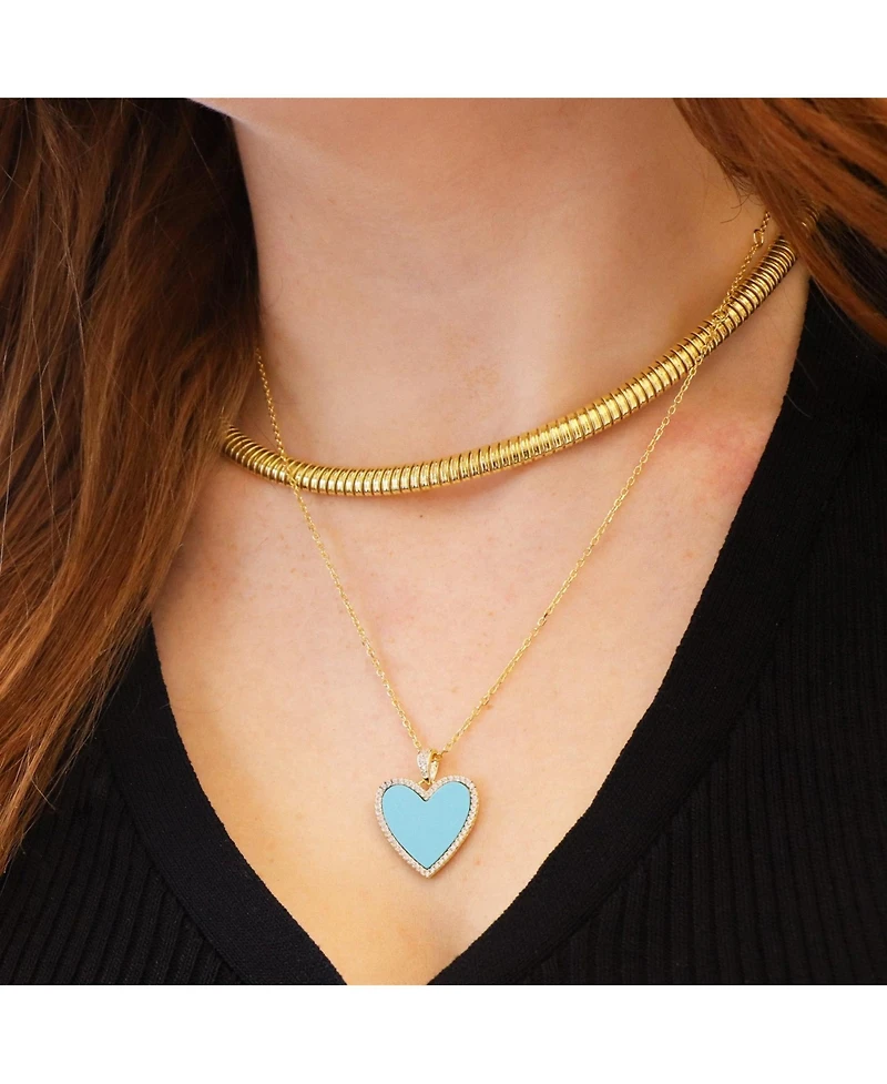 The Lovery Large Turquoise Cz Halo Heart Necklace 14K Plated