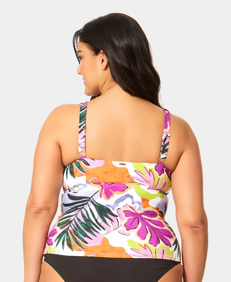 Anne Cole Plus V-Neck Underwire Printed Drape Front Tankini Top