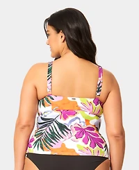 Anne Cole Plus V-Neck Underwire Printed Drape Front Tankini Top