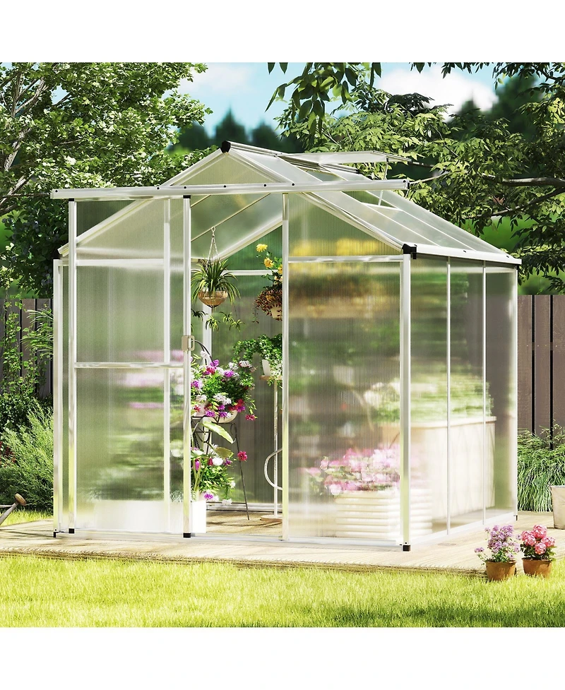 Gouun 6 x 6 feet. Walk-in Polycarbonate Greenhouse with Rain Gutters