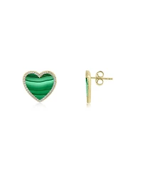 The Lovery Large Malachite Cz Halo Heart Stud Earrings 14K Gold-Plated Sterling Silver