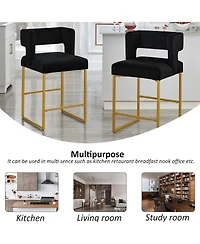 Rainsken 26" H Bar Stools Set of 2, Modern Fashion Counter Height Chairs with Square Open Backrest and Sturdy Iron Legs for Kitchen Island