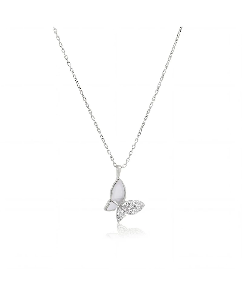 The Lovery Mother of Pearl Cz Butterfly Necklace Sterling Silver