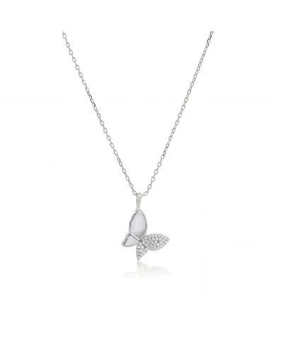 The Lovery Mother of Pearl Cz Butterfly Necklace Sterling Silver