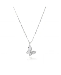The Lovery Mother of Pearl Cz Butterfly Necklace Sterling Silver