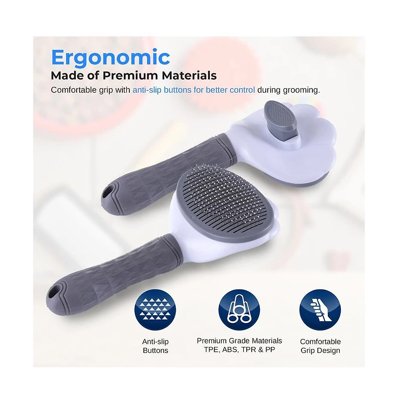 SereneLife Self-Cleaning Slicker Brush - Skin-Friendly Grooming Brush with Massage Particles and Release Button