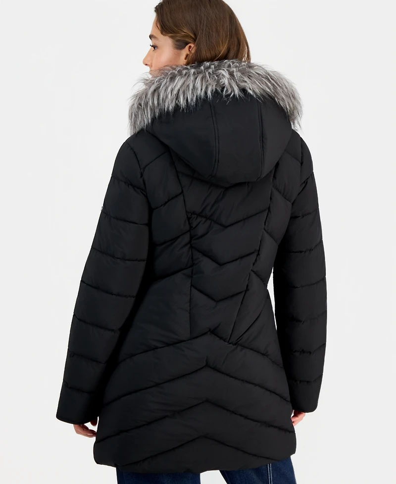 Maralyn & Me Juniors' Faux-Fur-Trim Hooded Puffer Coat