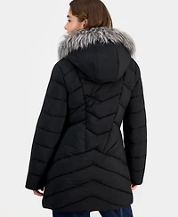 Maralyn & Me Juniors' Faux-Fur-Trim Hooded Puffer Coat