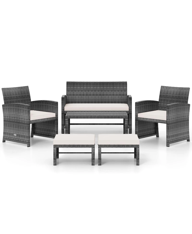 Sugift 6-Piece Outdoor Pe Rattan Sectional Sofa Set with Glass Coffee Table