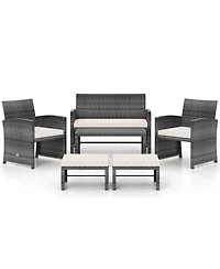 Sugift 6-Piece Outdoor Pe Rattan Sectional Sofa Set with Glass Coffee Table